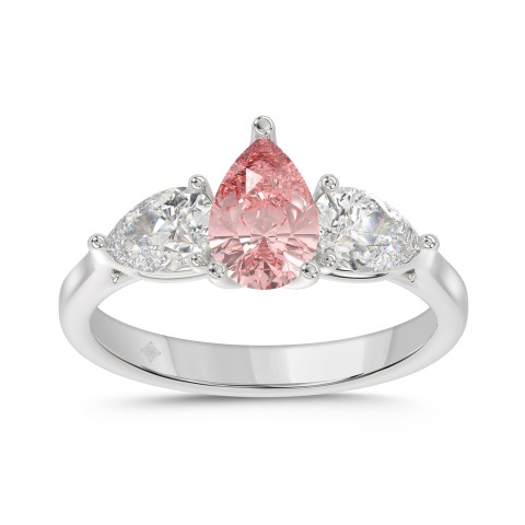 ETERNAL BLUSH COLLECTION 14K WHITE GOLD 2.00CT PINK PEAR/PEAR DIAMOND LADIES RING (CENTER STONE PINK PEAR DIAMOND 1CT)