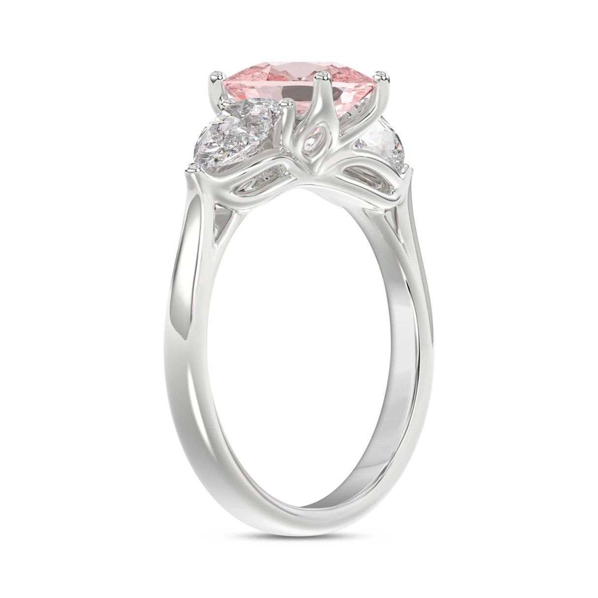 ETERNAL BLUSH COLLECTION 14K WHITE GOLD 2.00CT PINK PEAR/PEAR DIAMOND LADIES RING (CENTER STONE PINK PEAR DIAMOND 1CT)