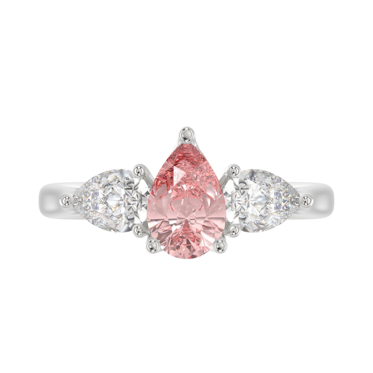 ETERNAL BLUSH COLLECTION 14K WHITE GOLD 2.00CT PINK PEAR/PEAR DIAMOND LADIES RING (CENTER STONE PINK PEAR DIAMOND 1CT)