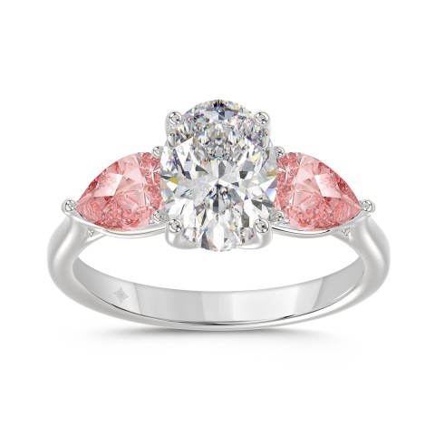 ETERNAL BLUSH COLLECTION 14K WHITE GOLD 3 5/8CT OVAL/PINK PEAR DIAMOND LADIES RING (CENTER STONE OVAL DIAMOND 2CT)