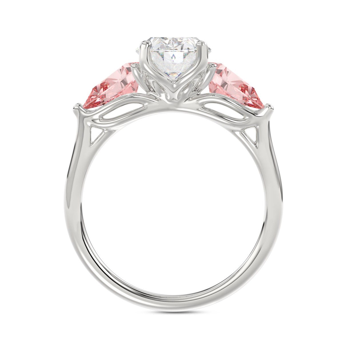 ETERNAL BLUSH COLLECTION 14K WHITE GOLD 3 5/8CT OVAL/PINK PEAR DIAMOND LADIES RING (CENTER STONE OVAL DIAMOND 2CT)