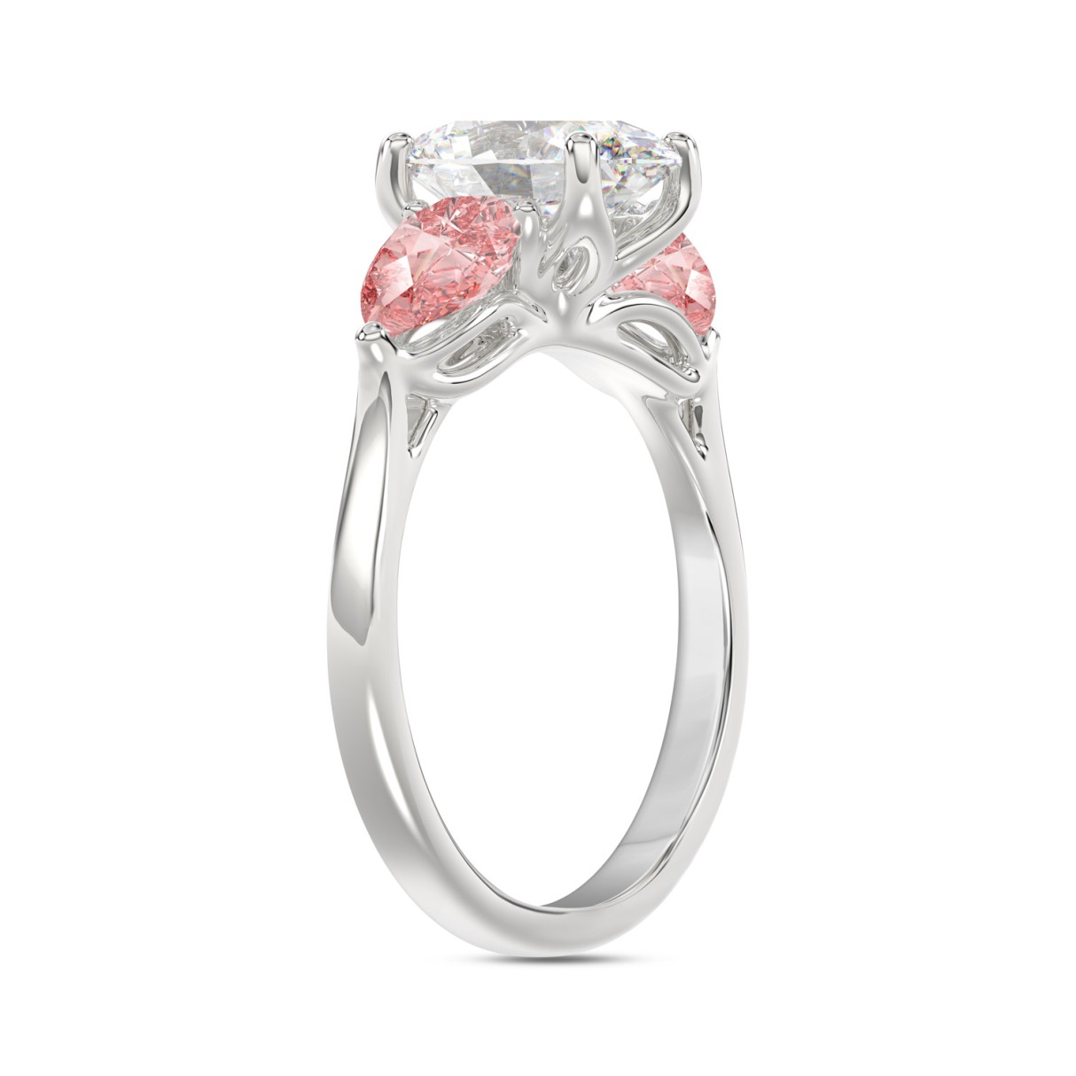 ETERNAL BLUSH COLLECTION 14K WHITE GOLD 3 5/8CT OVAL/PINK PEAR DIAMOND LADIES RING (CENTER STONE OVAL DIAMOND 2CT)
