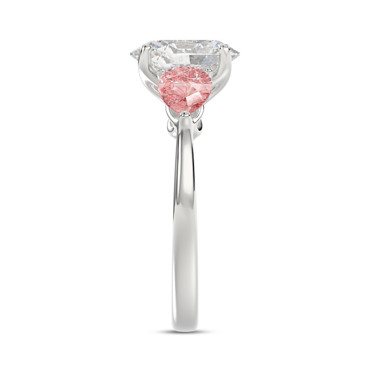 ETERNAL BLUSH COLLECTION 14K WHITE GOLD 3 5/8CT OVAL/PINK PEAR DIAMOND LADIES RING (CENTER STONE OVAL DIAMOND 2CT)
