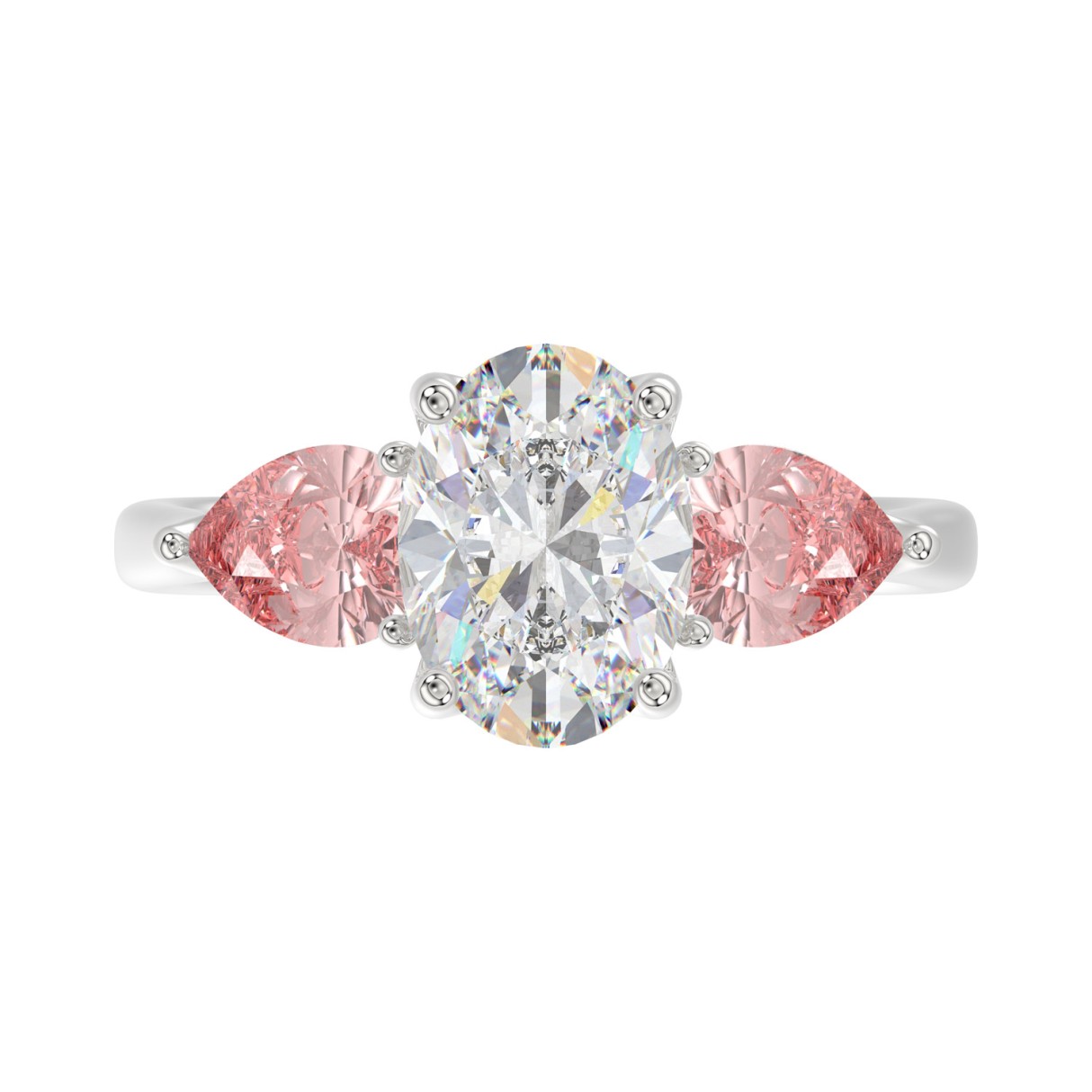 ETERNAL BLUSH COLLECTION 14K WHITE GOLD 3 5/8CT OVAL/PINK PEAR DIAMOND LADIES RING (CENTER STONE OVAL DIAMOND 2CT)