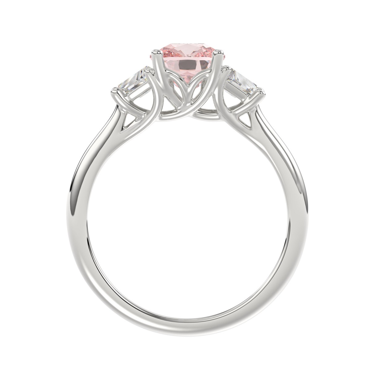 ETERNAL BLUSH COLLECTION 14K WHITE GOLD 2 3/4CT PINK CUSHION/TRAPEZOID DIAMOND LADIES RING (CENTER STONE PINK CUSHION DIAMOND 2CT)