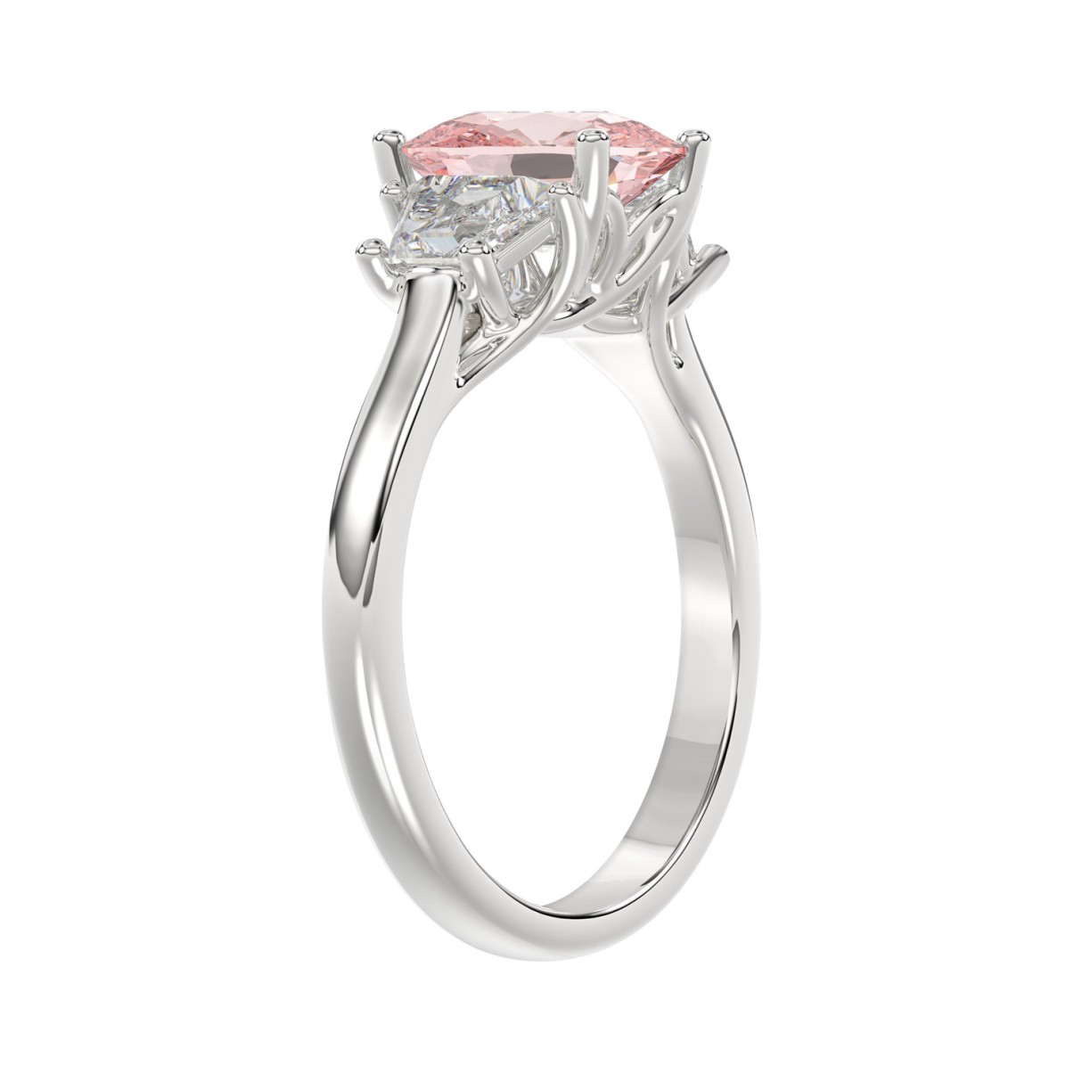 ETERNAL BLUSH COLLECTION 14K WHITE GOLD 2 3/4CT PINK CUSHION/TRAPEZOID DIAMOND LADIES RING (CENTER STONE PINK CUSHION DIAMOND 2CT)