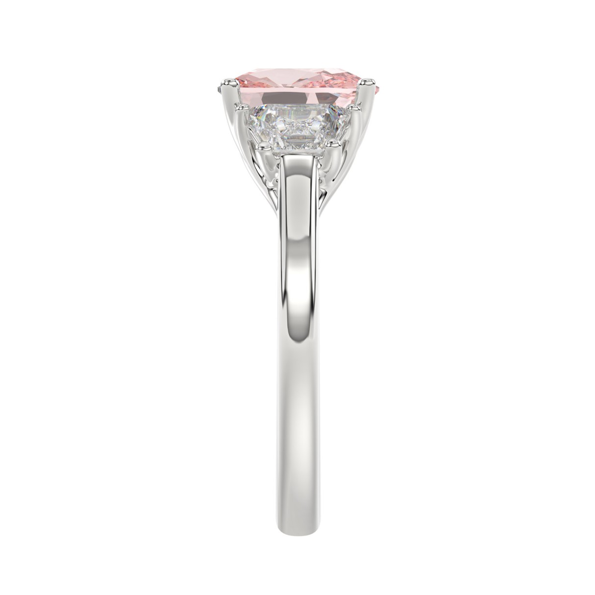ETERNAL BLUSH COLLECTION 14K WHITE GOLD 2 3/4CT PINK CUSHION/TRAPEZOID DIAMOND LADIES RING (CENTER STONE PINK CUSHION DIAMOND 2CT)