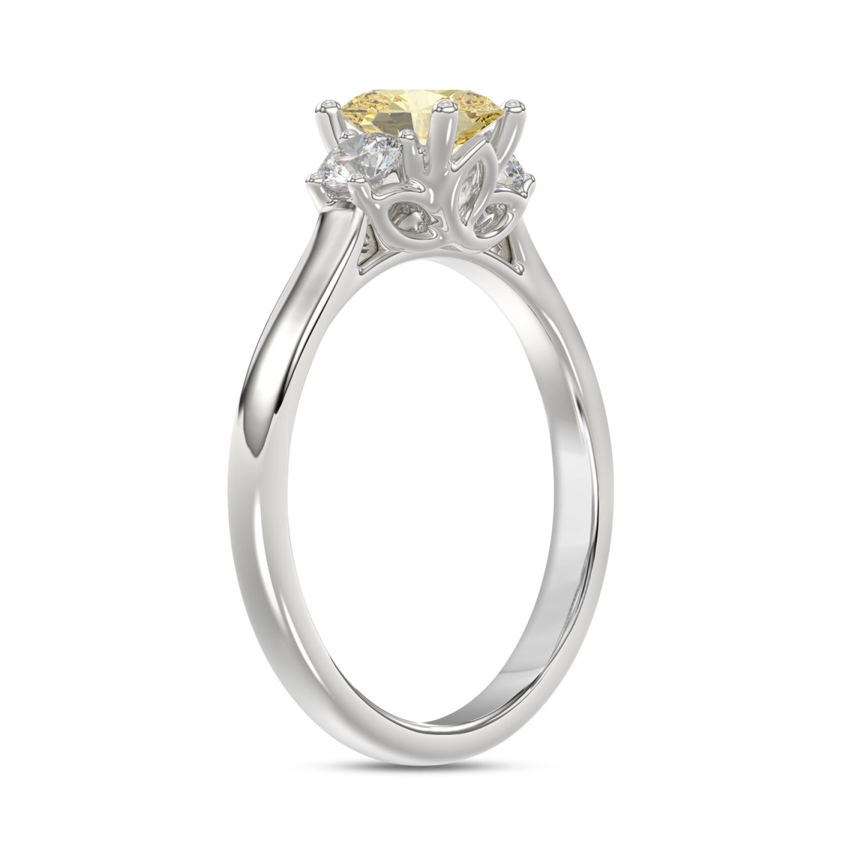 14K WHITE GOLD 1.00CT ROUND/YELLOW OVAL DIAMOND WHITE GOLD LADIES RING (CENTER STONE YELLOW OVAL DIAMOND 3/4CT)