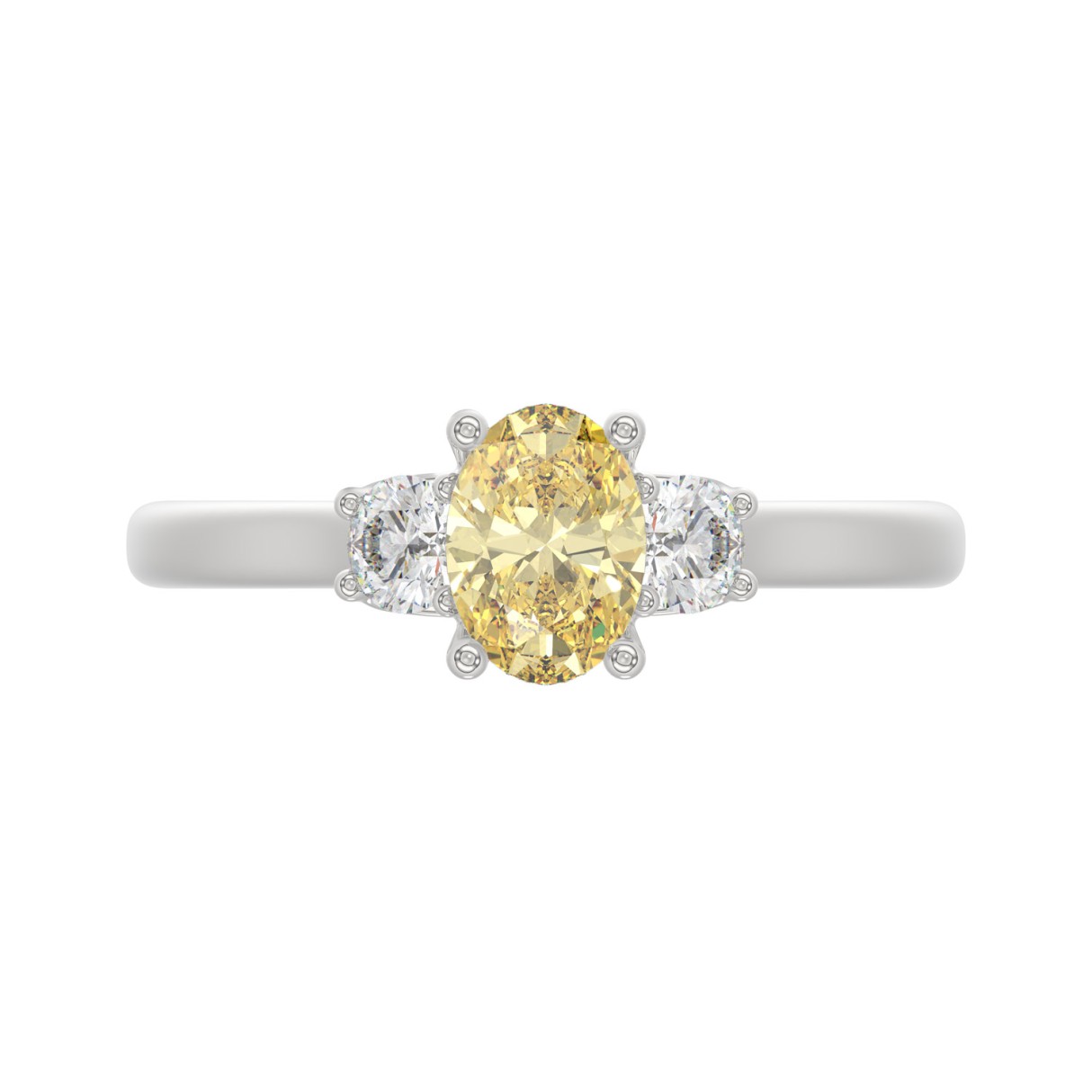 14K WHITE GOLD 1.00CT ROUND/YELLOW OVAL DIAMOND WHITE GOLD LADIES RING (CENTER STONE YELLOW OVAL DIAMOND 3/4CT)