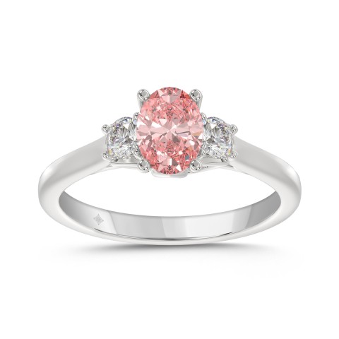 ETERNAL BLUSH COLLECTION 14K WHITE GOLD 1 1/3CT PINK OVAL/ROUND DIAMOND LADIES RING (CENTER STONE PINK OVAL DIAMOND 1CT)