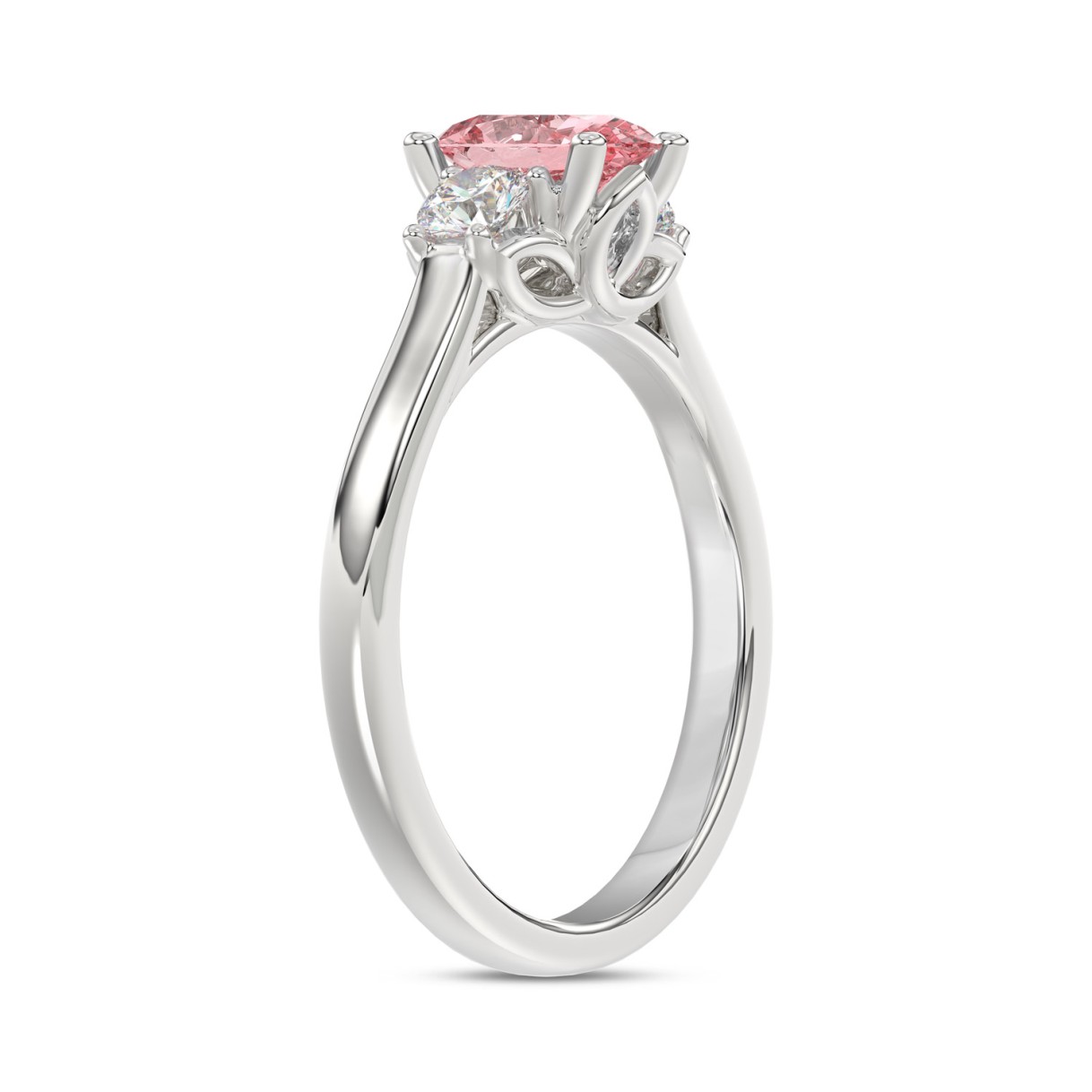 ETERNAL BLUSH COLLECTION 14K WHITE GOLD 1 1/3CT PINK OVAL/ROUND DIAMOND LADIES RING (CENTER STONE PINK OVAL DIAMOND 1CT)