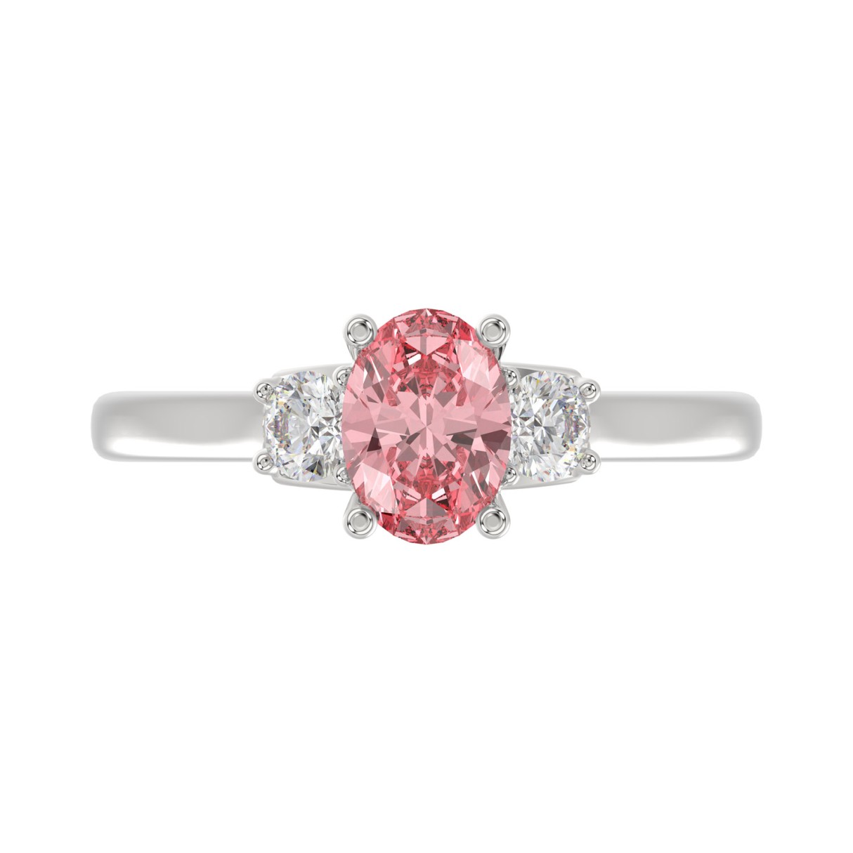 14K WHITE GOLD 1 1/3CT PINK OVAL/ROUND DIAMOND LADIES RING (CENTER STONE PINK OVAL DIAMOND 1CT)