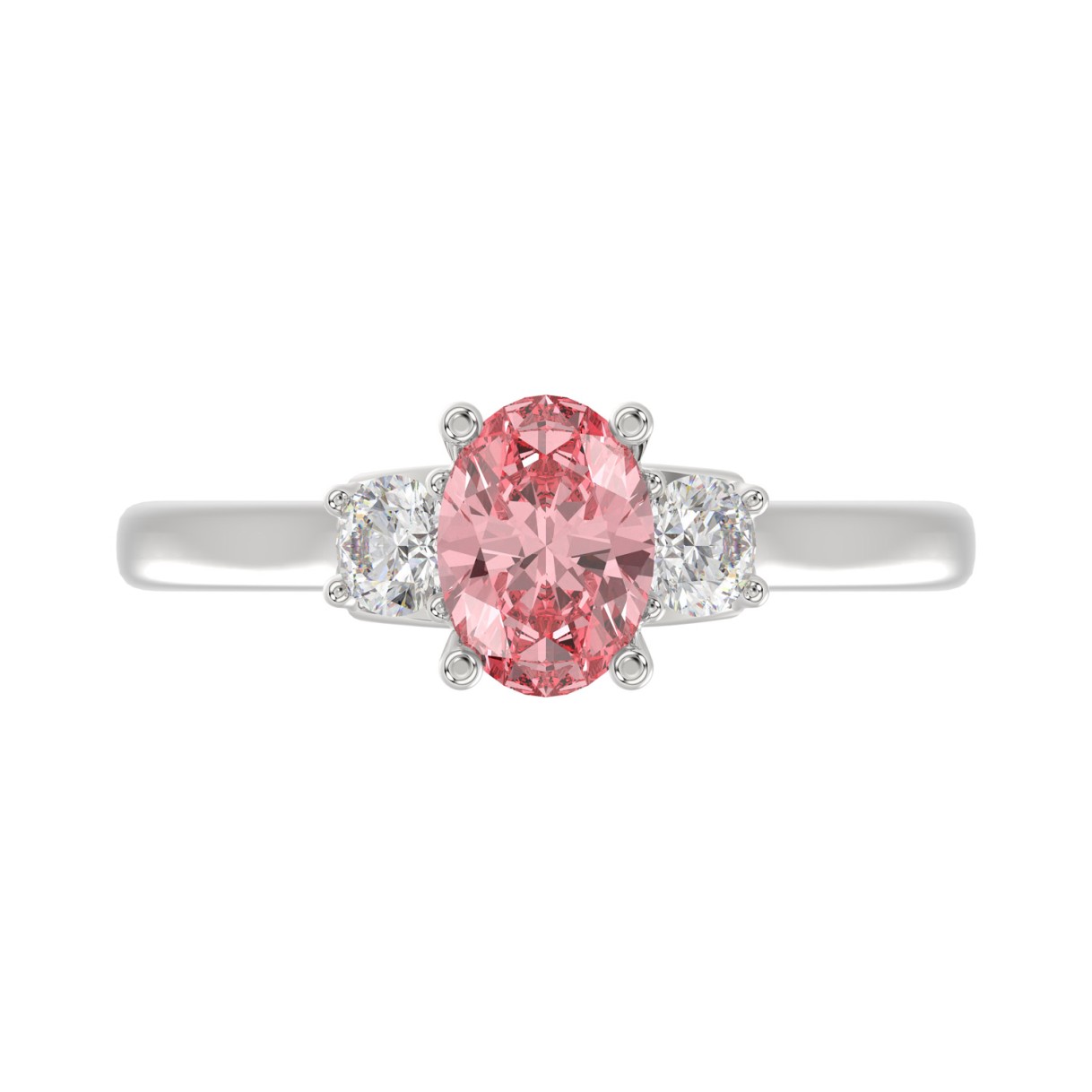 ETERNAL BLUSH COLLECTION 14K WHITE GOLD 1 1/3CT PINK OVAL/ROUND DIAMOND LADIES RING (CENTER STONE PINK OVAL DIAMOND 1CT)
