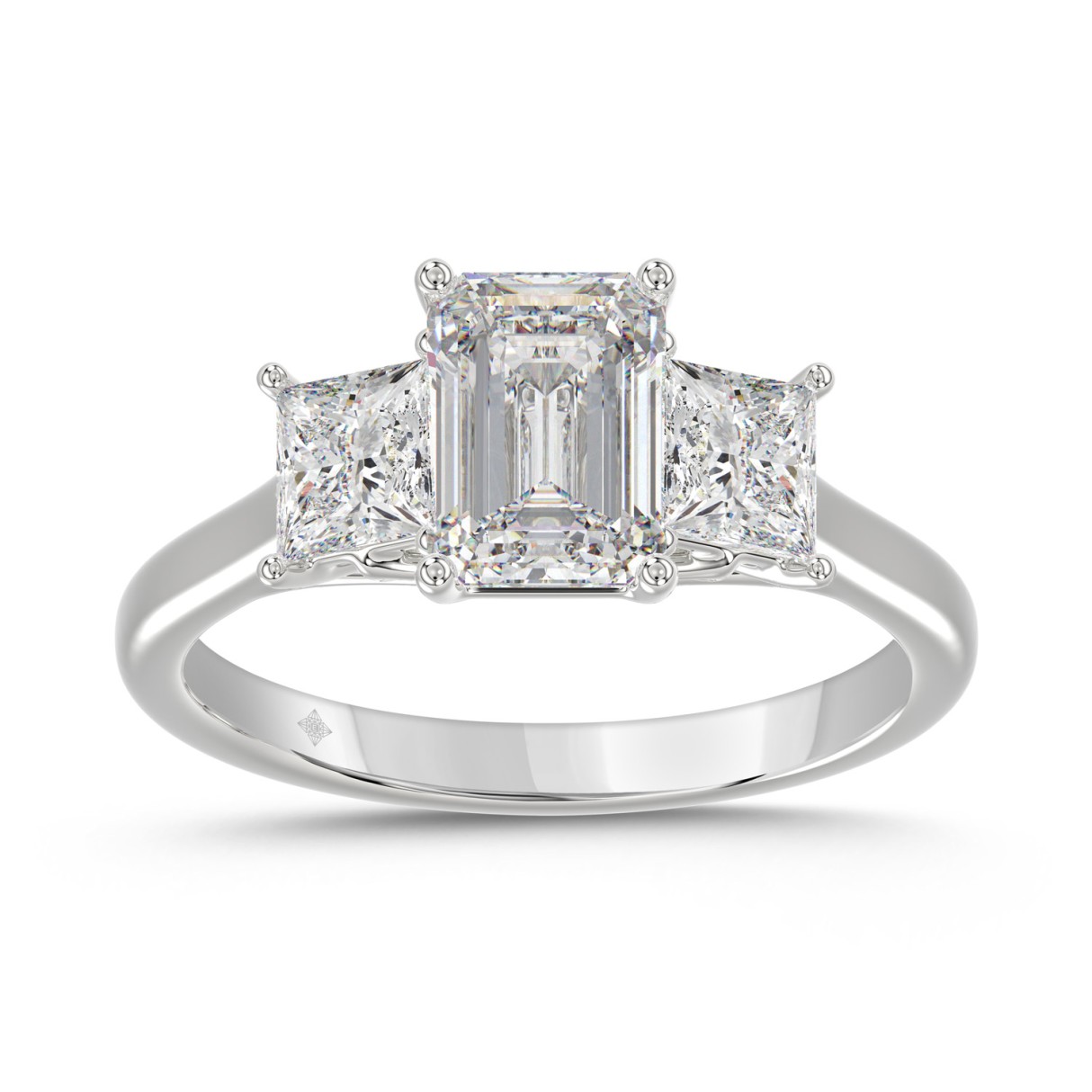 14K WHITE GOLD 2 5/8CT EMERALD/PRINCESS DIAMOND LA...