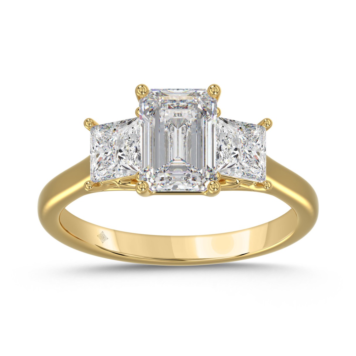 14K YELLOW GOLD 2 5/8CT EMERALD/PRINCESS DIAMOND L...