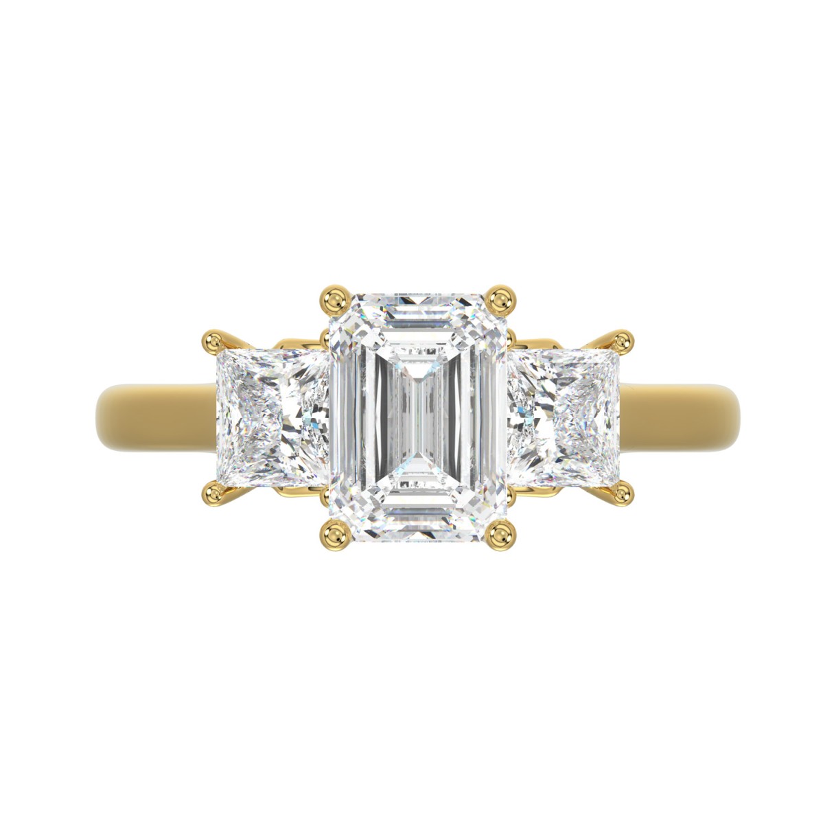 14K YELLOW GOLD 2 5/8CT EMERALD/PRINCESS DIAMOND LADIES RING (CENTER STONE EMERALD DIAMOND 1 1/2CT)