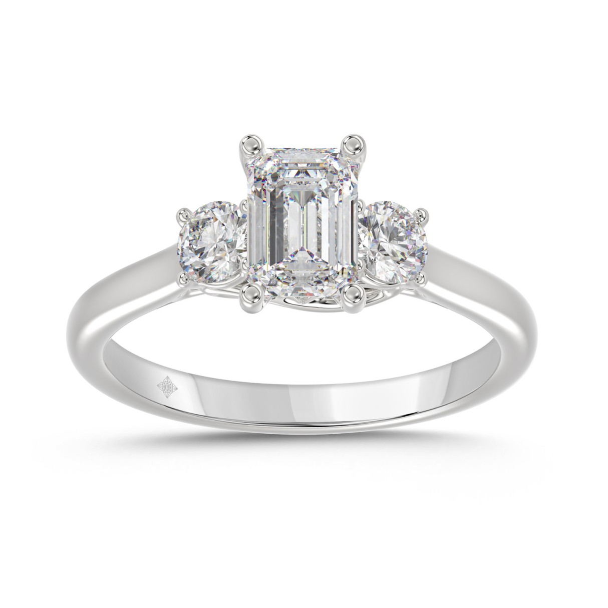 14K WHITE GOLD 1 3/8CT EMERALD/ROUND DIAMOND LADIE...