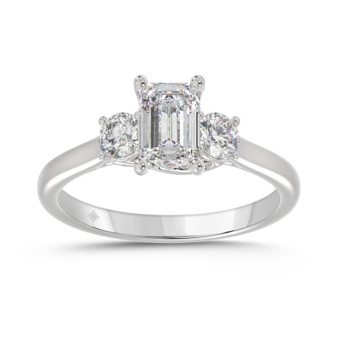 14K WHITE GOLD 1 3/8CT EMERALD/ROUND DIAMOND LADIES RING (CENTER STONE EMERALD DIAMOND 1CT)