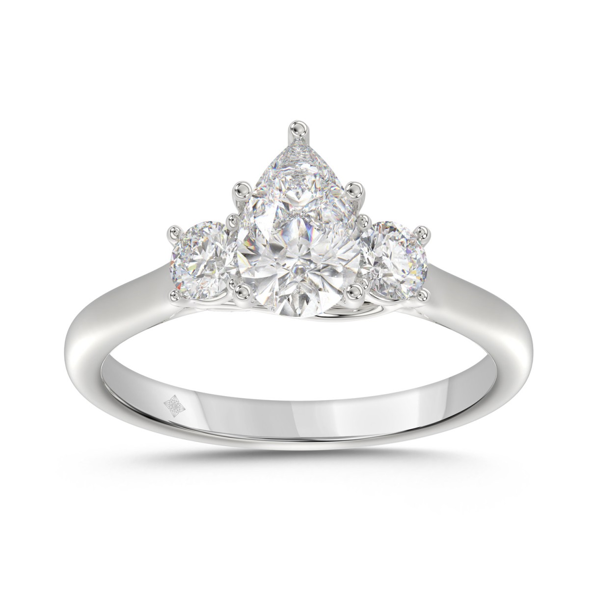 14K WHITE GOLD 1 1/3CT PEAR/ROUND DIAMOND LADIES R...