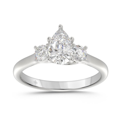 14K WHITE GOLD 1 1/3CT PEAR/ROUND DIAMOND LADIES RING (CENTER STONE PEAR DIAMOND 1CT)