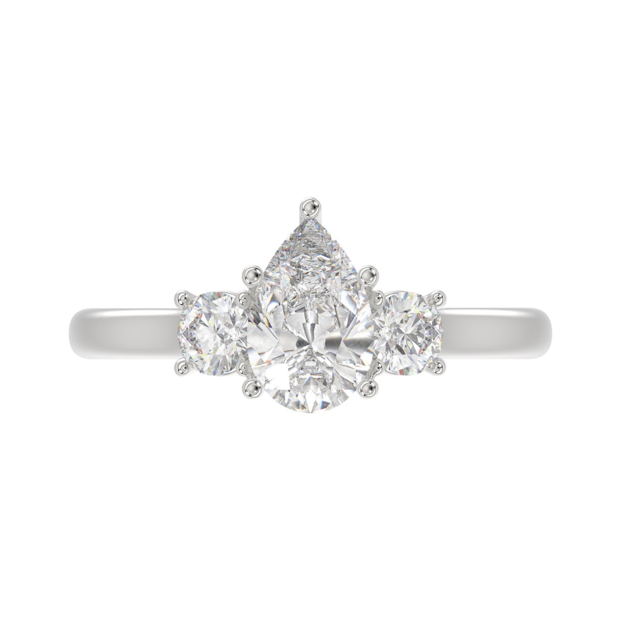 14K WHITE GOLD 1 1/3CT PEAR/ROUND DIAMOND LADIES RING (CENTER STONE PEAR DIAMOND 1CT)