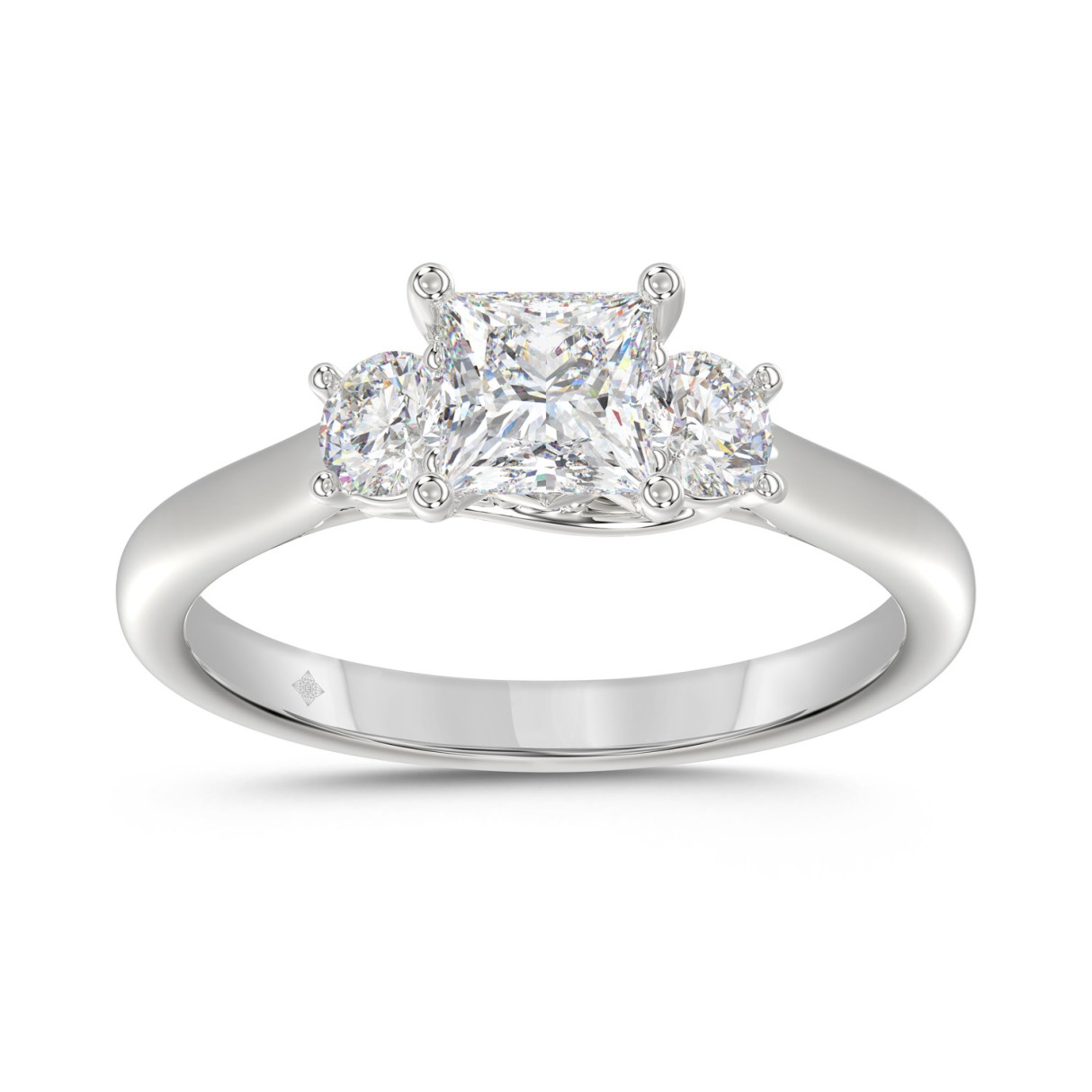 14K WHITE GOLD 1.00CT PRINCESS/ROUND DIAMOND LADIE...