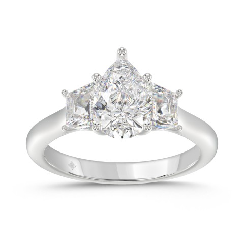 14K WHITE GOLD 2 1/5CT PEAR/TRAPEZOID DIAMOND LADIES RING (CENTER STONE PEAR DIAMOND 1 1/2CT)