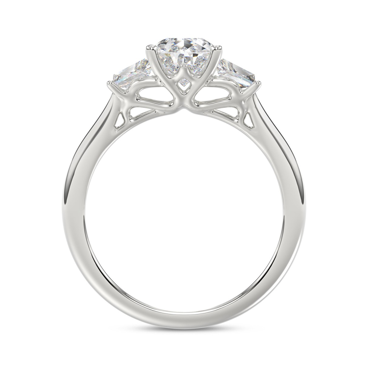 14K WHITE GOLD 2 1/5CT PEAR/TRAPEZOID DIAMOND LADIES RING (CENTER STONE PEAR DIAMOND 1 1/2CT)