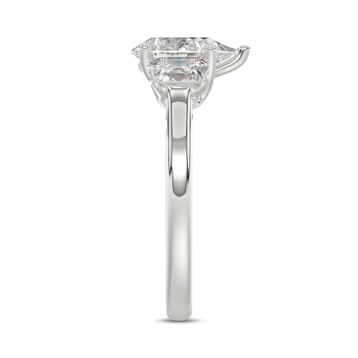 14K WHITE GOLD 2 1/5CT PEAR/TRAPEZOID DIAMOND LADIES RING (CENTER STONE PEAR DIAMOND 1 1/2CT)