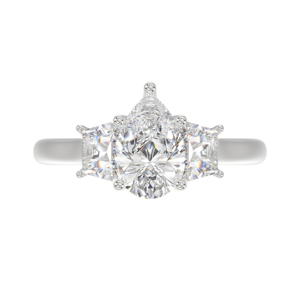 14K WHITE GOLD 2 1/5CT PEAR/TRAPEZOID DIAMOND LADIES RING (CENTER STONE PEAR DIAMOND 1 1/2CT)