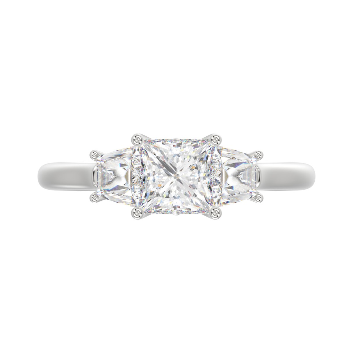 14K WHITE GOLD 1 5/8CT PRINCESS/TRAPEZOID DIAMOND LADIES RING (CENTER STONE PRINCESS DIAMOND 1 1/5CT)