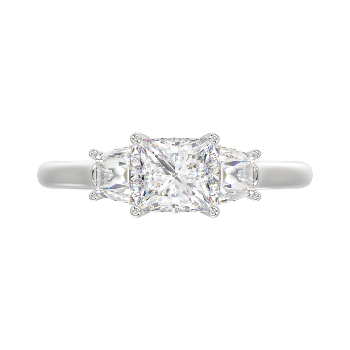 14K WHITE GOLD 1 5/8CT PRINCESS/TRAPEZOID DIAMOND LADIES RING (CENTER STONE PRINCESS DIAMOND 1 1/5CT)