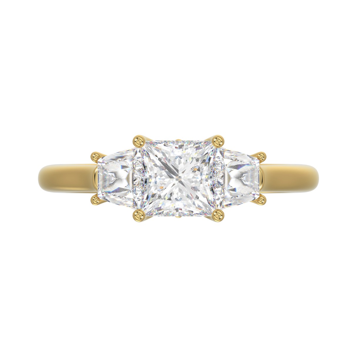 14K YELLOW GOLD 1 5/8CT PRINCESS/TRAPEZOID DIAMOND LADIES RING (CENTER STONE PRINCESS DIAMOND 1 1/5CT)