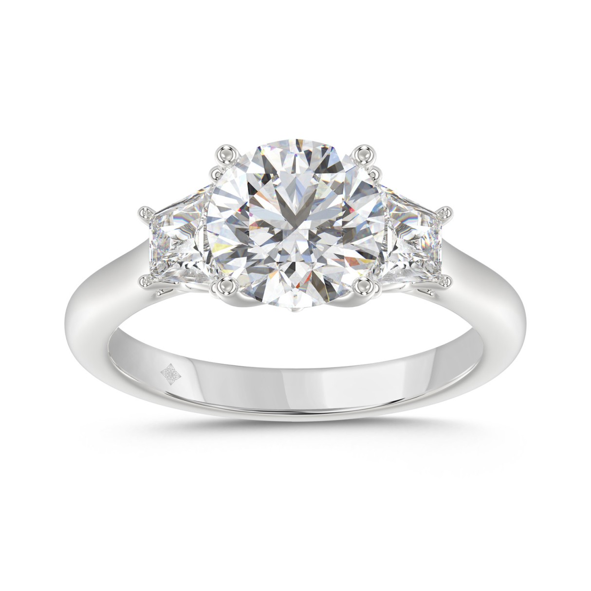 14K WHITE GOLD 2 1/2CT ROUND/TRAPEZOID DIAMOND LAD...