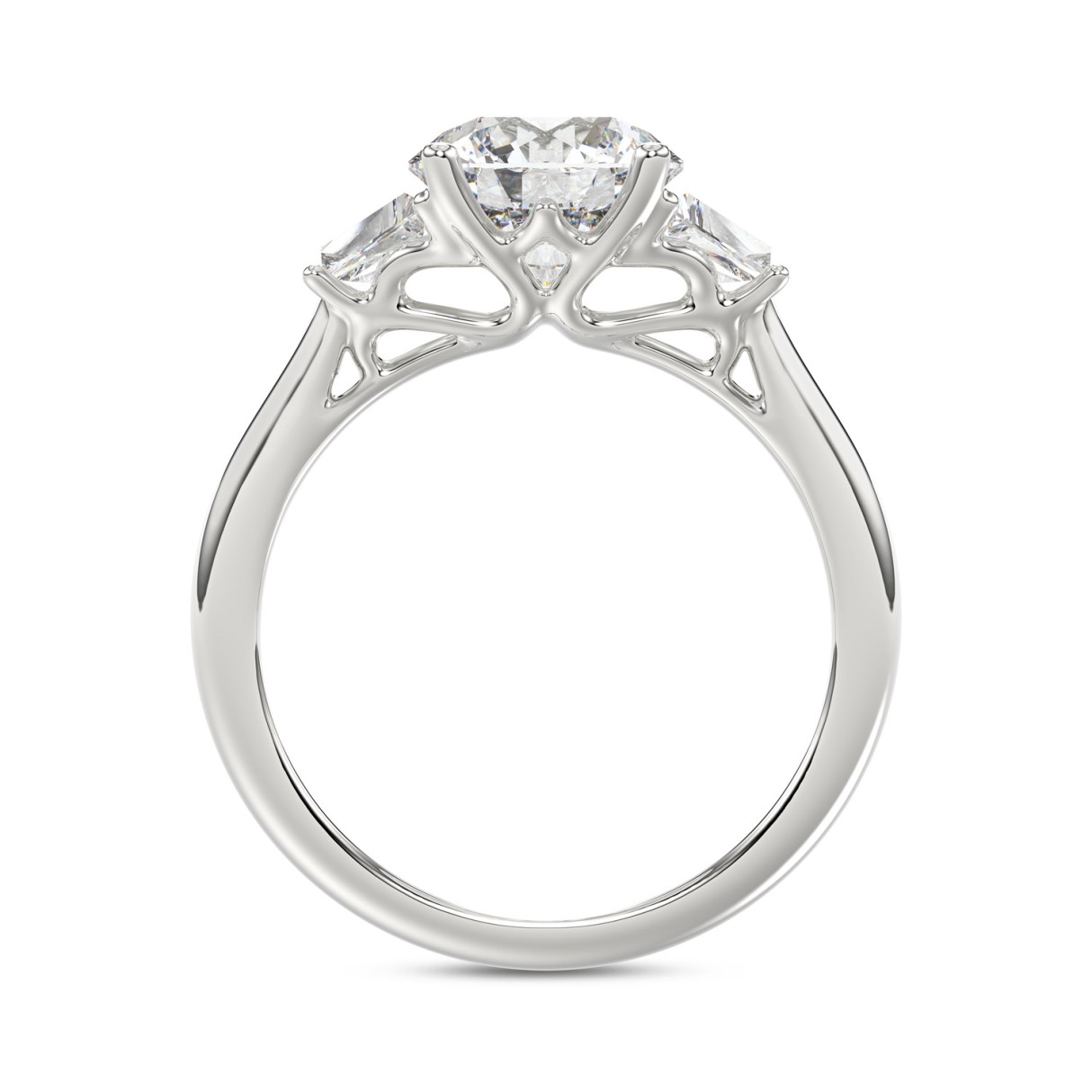 14K WHITE GOLD 2 1/2CT ROUND/TRAPEZOID DIAMOND LADIES RING (CENTER STONE ROUND DIAMOND 2CT)