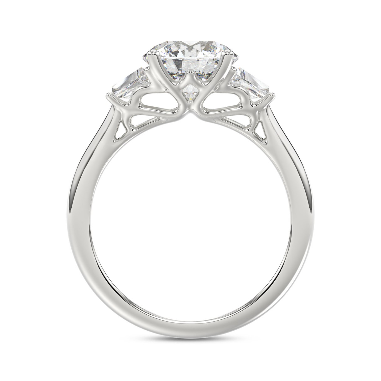 14K WHITE GOLD 2 1/2CT ROUND/TRAPEZOID DIAMOND LADIES RING (CENTER STONE ROUND DIAMOND 2CT)