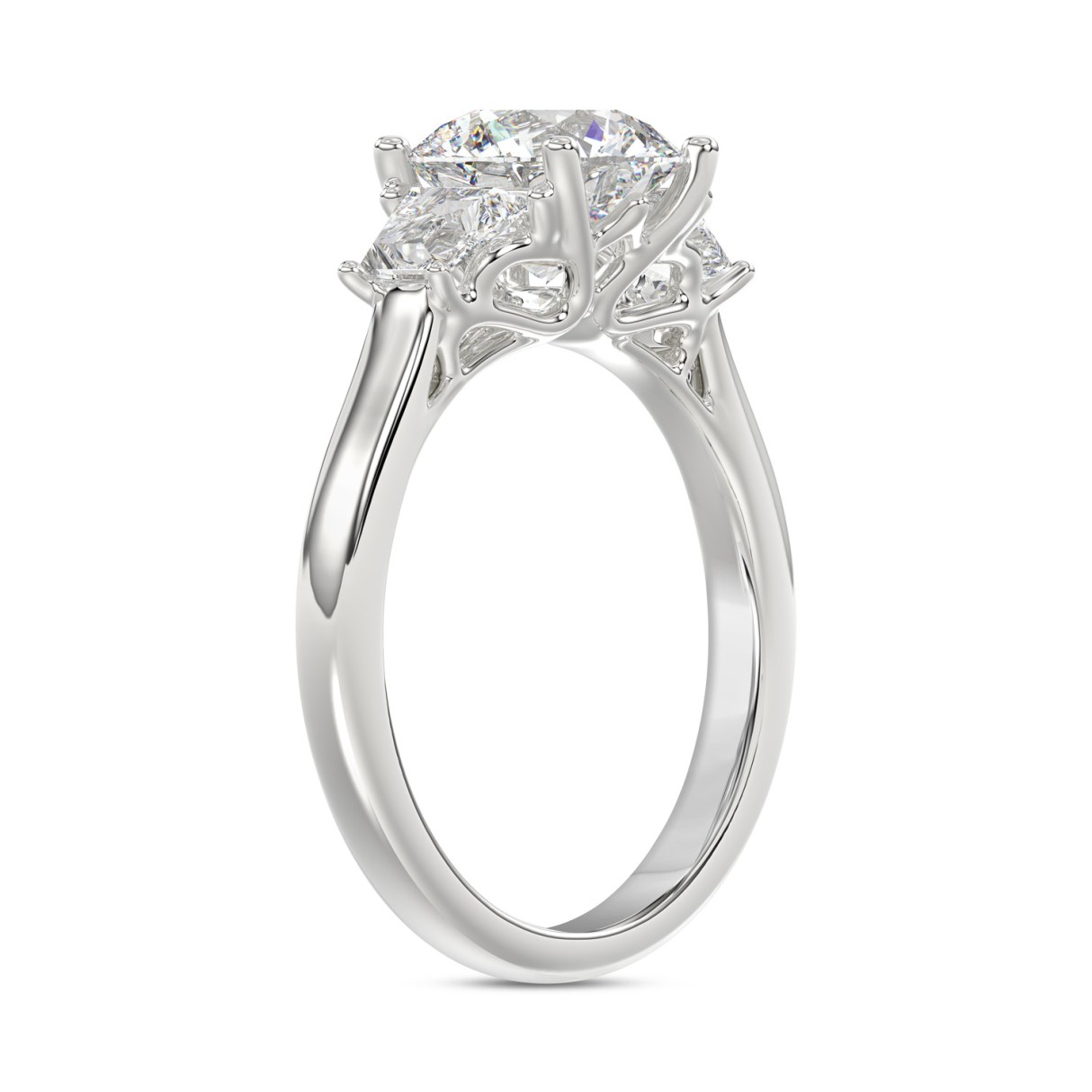 14K WHITE GOLD 2 1/2CT ROUND/TRAPEZOID DIAMOND LADIES RING (CENTER STONE ROUND DIAMOND 2CT)