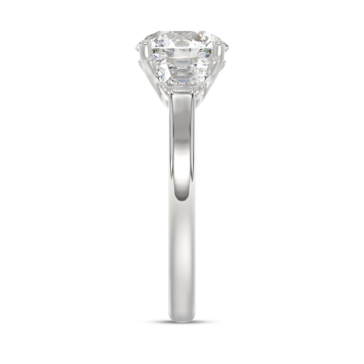 14K WHITE GOLD 2 1/2CT ROUND/TRAPEZOID DIAMOND LADIES RING (CENTER STONE ROUND DIAMOND 2CT)