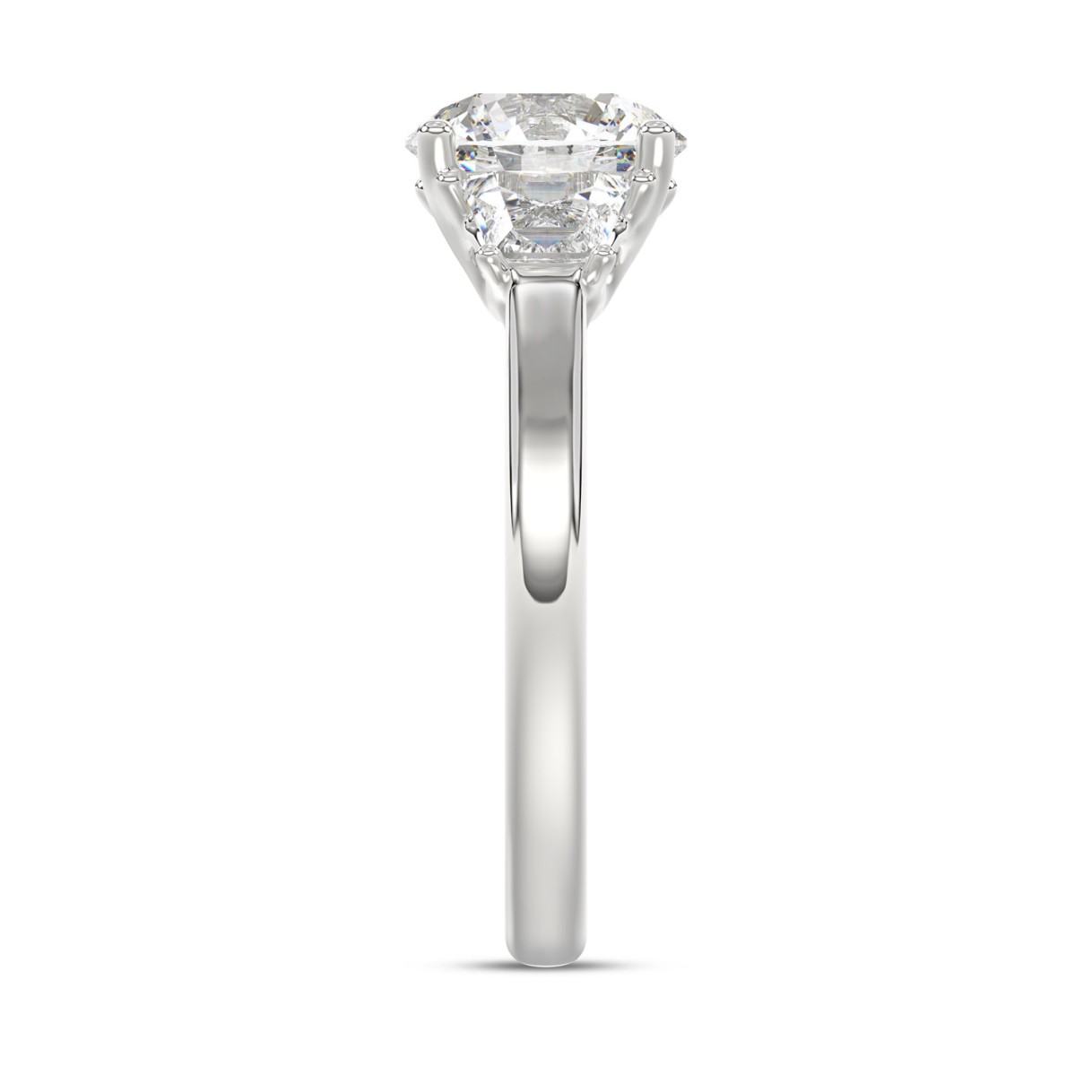 14K WHITE GOLD 2 1/2CT ROUND/TRAPEZOID DIAMOND LADIES RING (CENTER STONE ROUND DIAMOND 2CT)