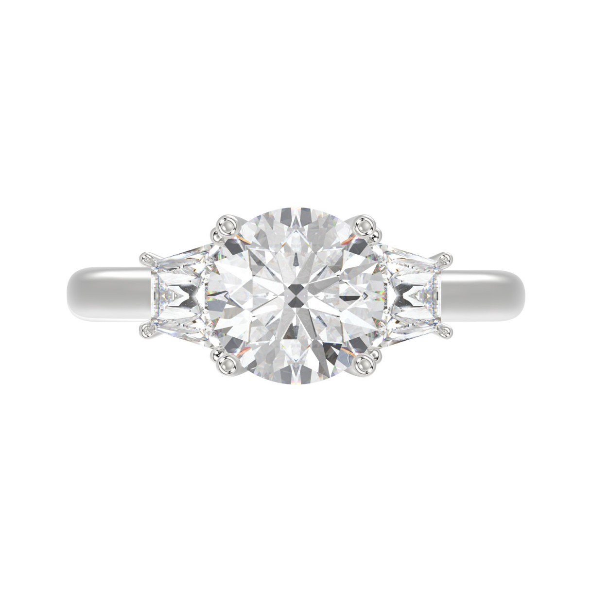 14K WHITE GOLD 2 1/2CT ROUND/TRAPEZOID DIAMOND LADIES RING (CENTER STONE ROUND DIAMOND 2CT)