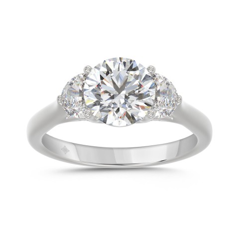 14K WHITE GOLD 2 5/8CT ROUND/HALFMOON DIAMOND LADIES RING (CENTER STONE ROUND DIAMOND 2CT)