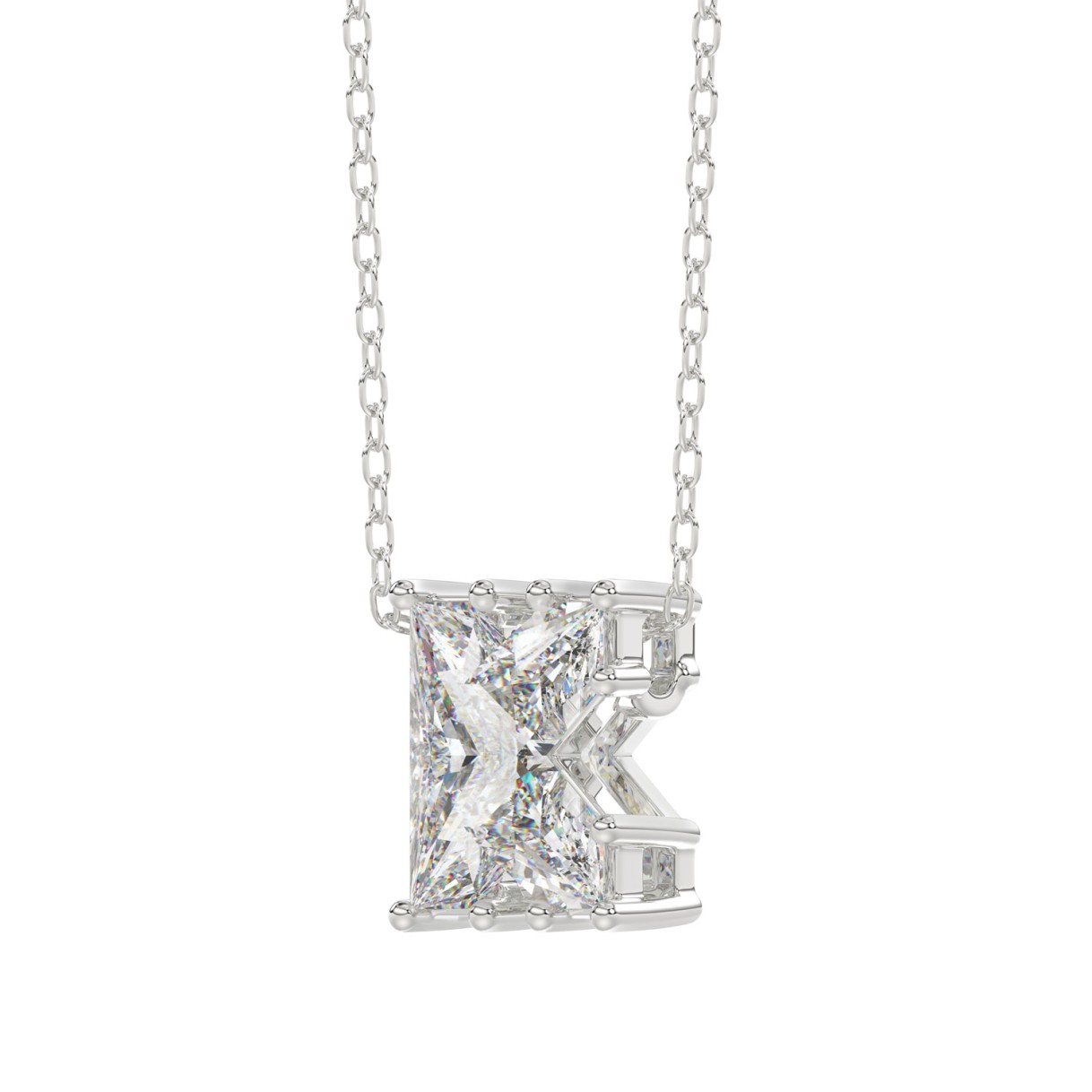 10K White Gold Diamond Initial “K” Pendant 1 1/2CT Fancy Cut Ladies Alphabet Charm with Chain