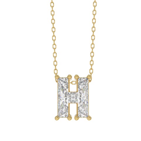 10K YELLOW GOLD 1 1/3CT FANCY CUT ALPHABET DIAMOND LADIES PENDANT WITH CHAIN