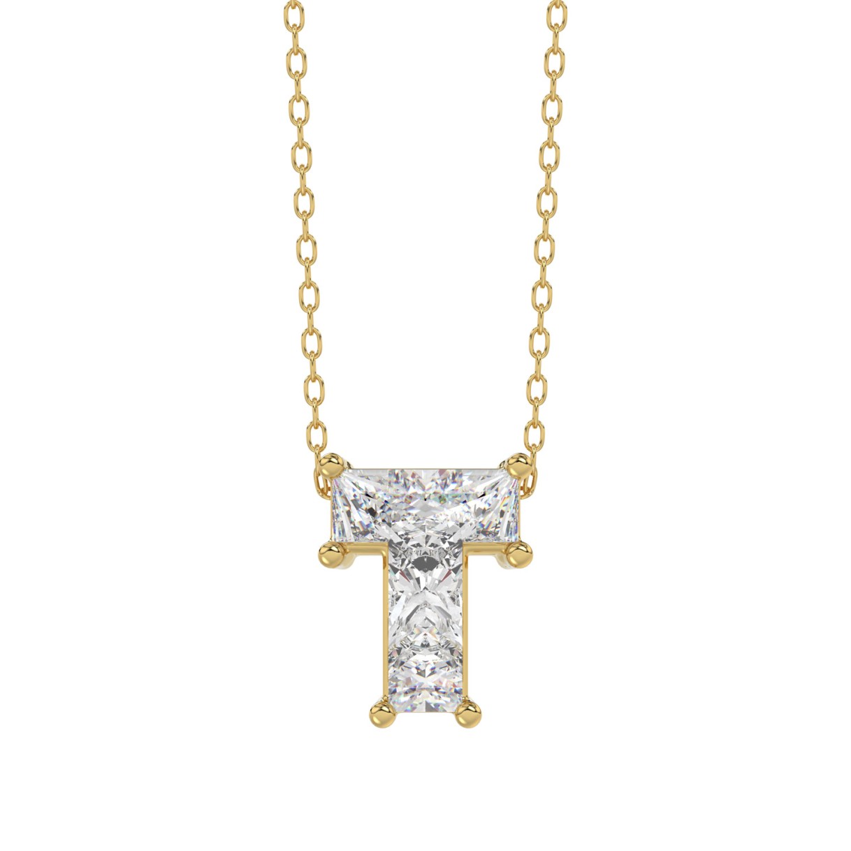 10K Yellow Gold Diamond Initial “T” Pendant 1.00CT Fancy Cut Ladies Alphabet Charm with Chain