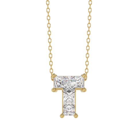 10K YELLOW GOLD 1.00CT FANCY CUT ALPHABET DIAMOND LADIES PENDANT WITH CHAIN