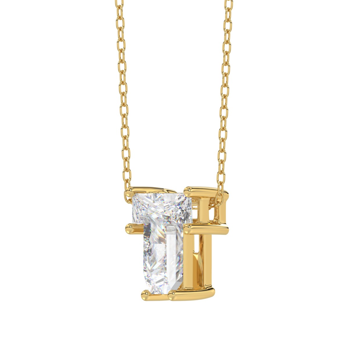 10K Yellow Gold Diamond Initial “T” Pendant 1.00CT Fancy Cut Ladies Alphabet Charm with Chain