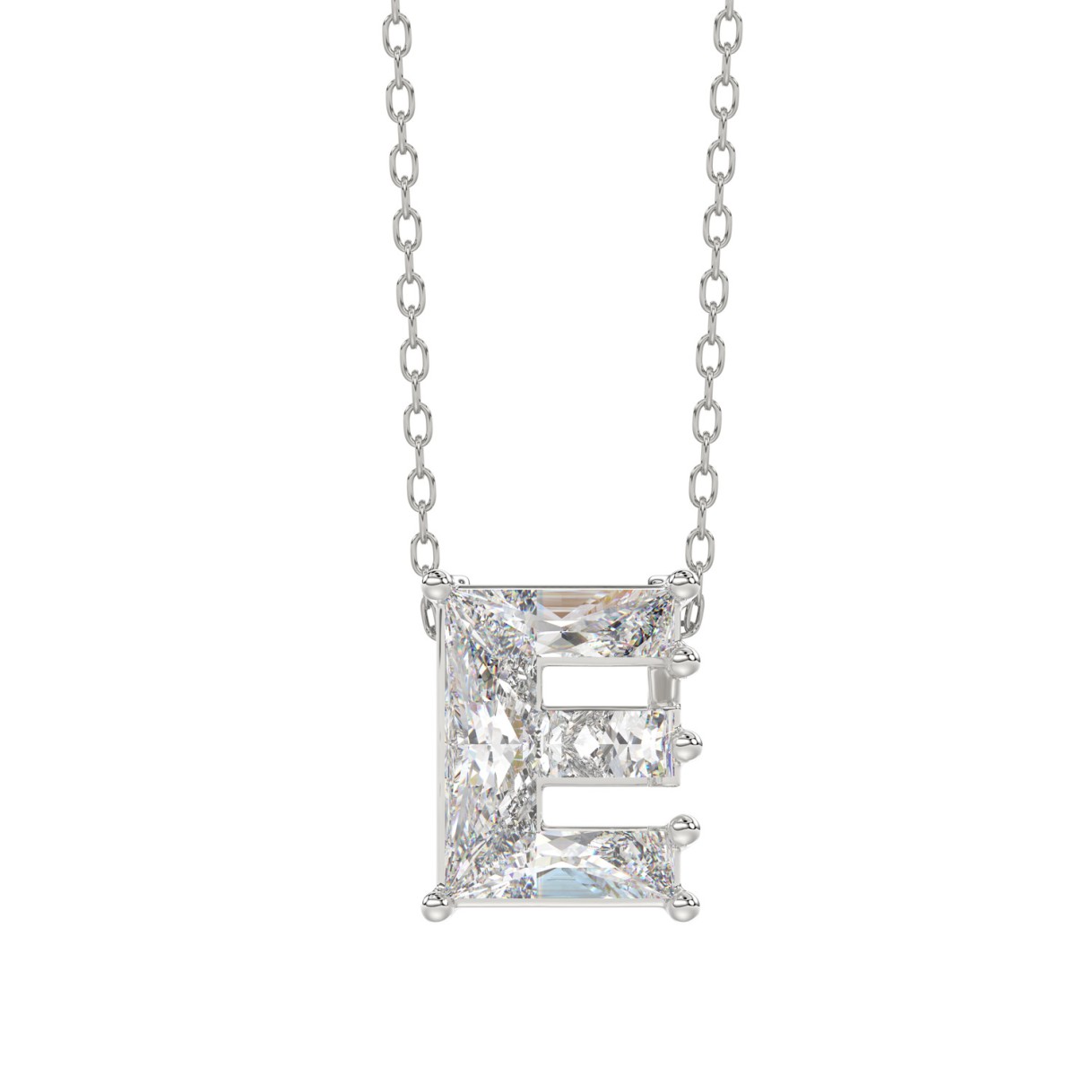 10K White Gold Diamond Initial “E” Pendant 1 1...
