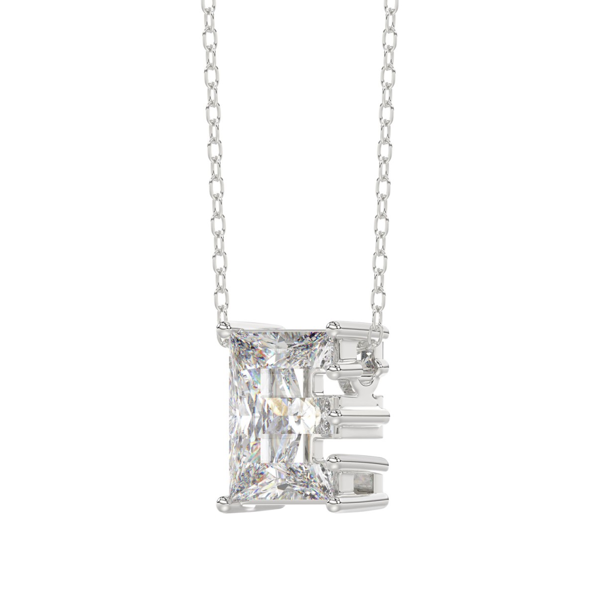 10K White Gold Diamond Initial “E” Pendant 1 1/2CT Fancy Cut Ladies Alphabet Charm with Chain