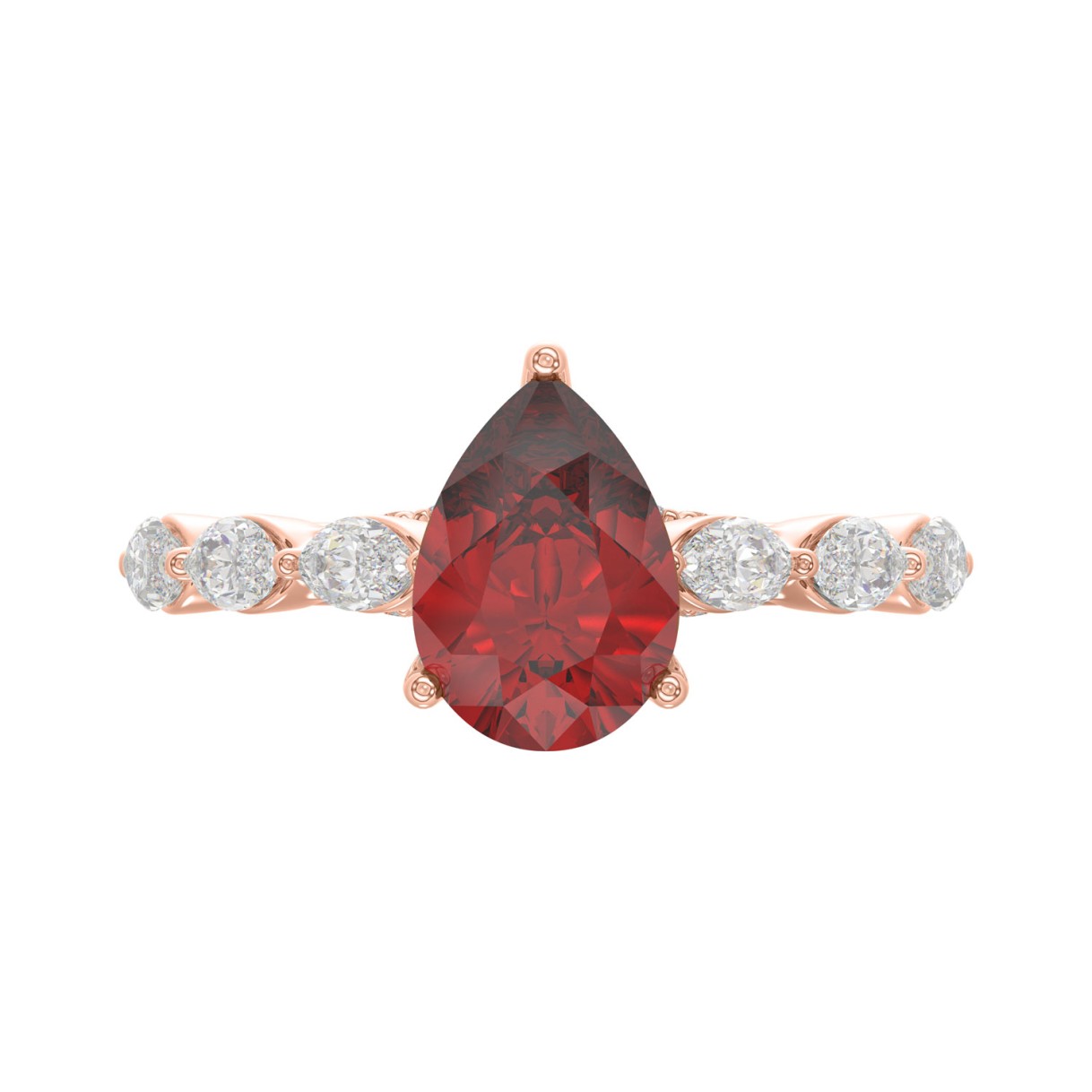 14K ROSE GOLD 3.00CT ROUND/RUBY PEAR/MARQUISE DIAMOND LADUES RING (CENTER STONE PEAR RUBY DIAMOND 2 1/4CT)
