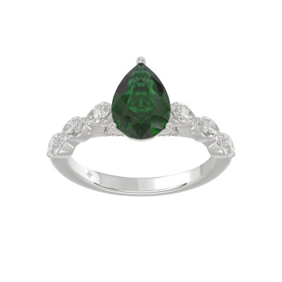 14K WHITE GOLD 3.00CT ROUND/PEAR/MARQUISE DIAMOND LADIES RING (CENTER STONE PEAR GREEN EMERALD DIAMOND 2 1/4CT)